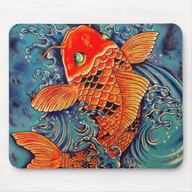"Koi Fish" Art Mouse Pad Tattoo Style Mousepad (Vorne)