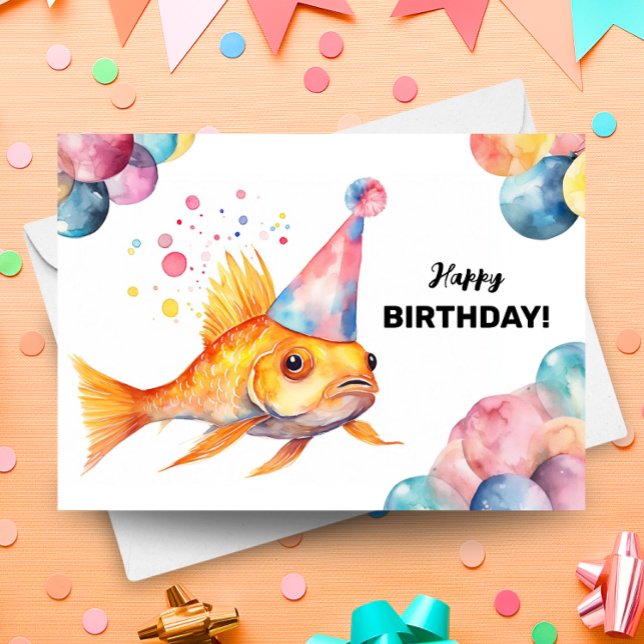Koi Fish Balloons und Party Hat Goldfish Geburtsta Karte (Von Creator hochgeladen)
