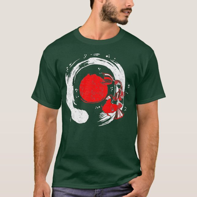 Koi Fish  Calligraphy Enso Zen Tee Japanese Red (Vorderseite)