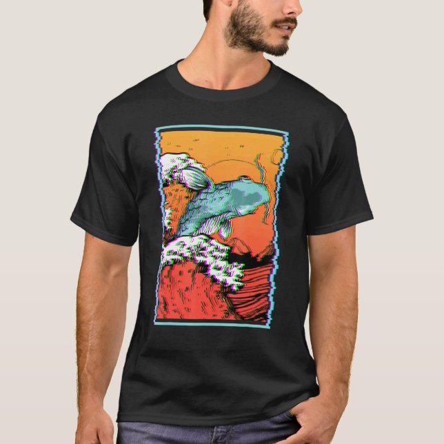 Koi Fish Carp Fischen Japanisch Große Welle von Ka T-Shirt (Vorderseite)