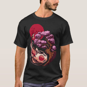 Koi Fish Carp Yin Yang Bonsai Tree Moon Asian Japa T-Shirt