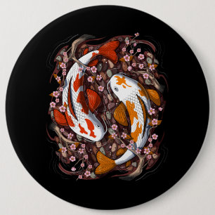 Koi Fish Cherry Blossom Button