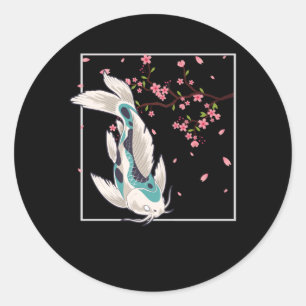 Koi Fish Cherry Blossom Japanischer Karpfenanbau Runder Aufkleber