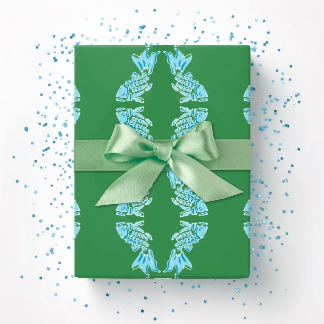 Koi Fish Chinoiserie Ogee in Green and Aqua Geschenkpapier (Von Creator hochgeladen)