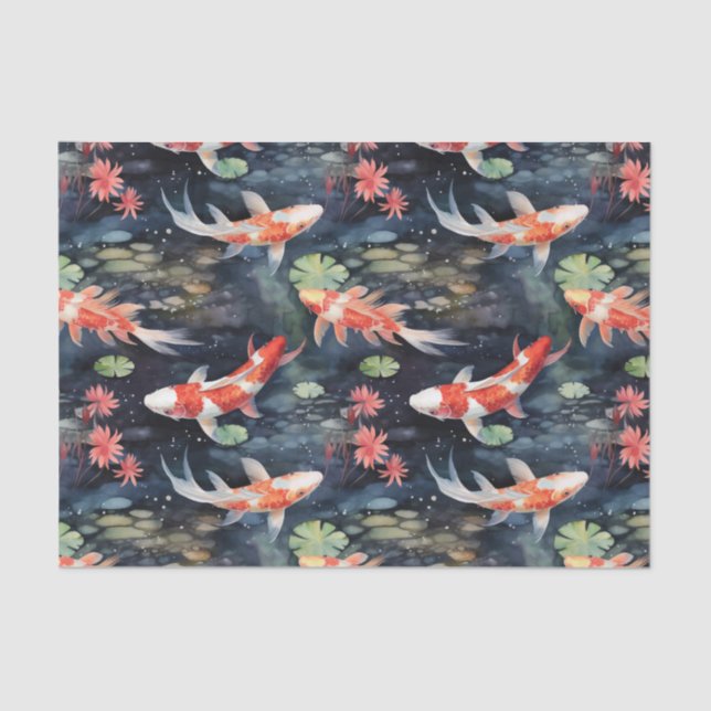 Koi Fish Dark Pond Floral Decoupage Seidenpapier (Vorderseite)