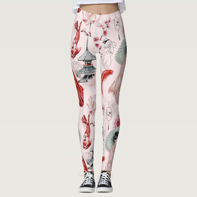 Koi fish Geisha japanische Muster Leggings (Vorderseite)