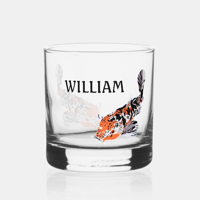 Koi Fish Illustration in Orange Personalisiert Whiskyglas (Vorderseite)
