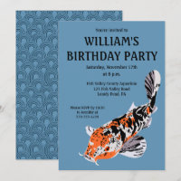 Koi Fish Illustration Orange, Blue Birthday Party