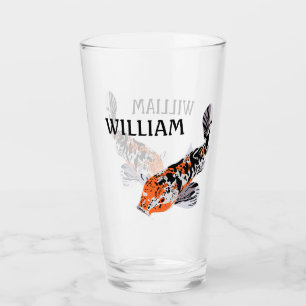 Koi Fish Illustration Orange und Blau Personalisie Glas