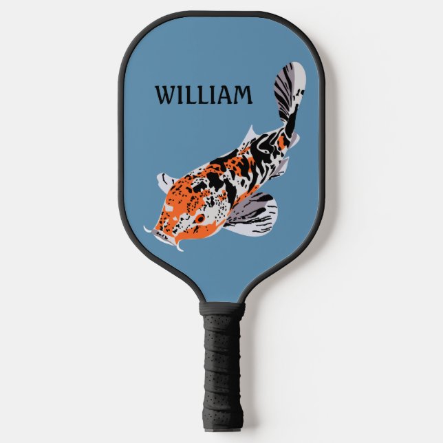 Koi Fish Illustration Orange und Blau Personalisie Pickleball Schläger (Vorderseite)