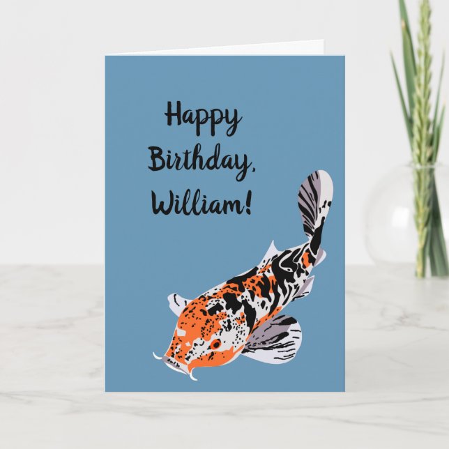 Koi Fish Illustration Orange und Blue Birthday Karte (Vorderseite)