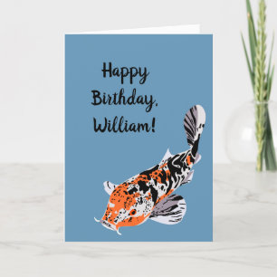 Koi Fish Illustration Orange und Blue Birthday Karte