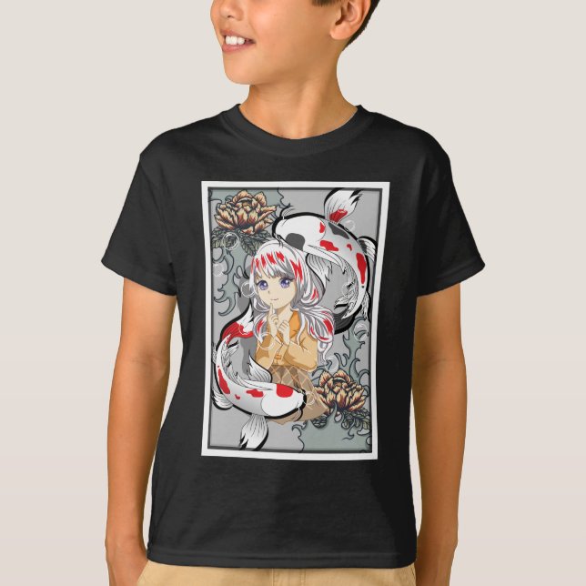 Koi Fish Japanisch Ästhetische Anime Otaku Girl T-Shirt (Vorderseite)