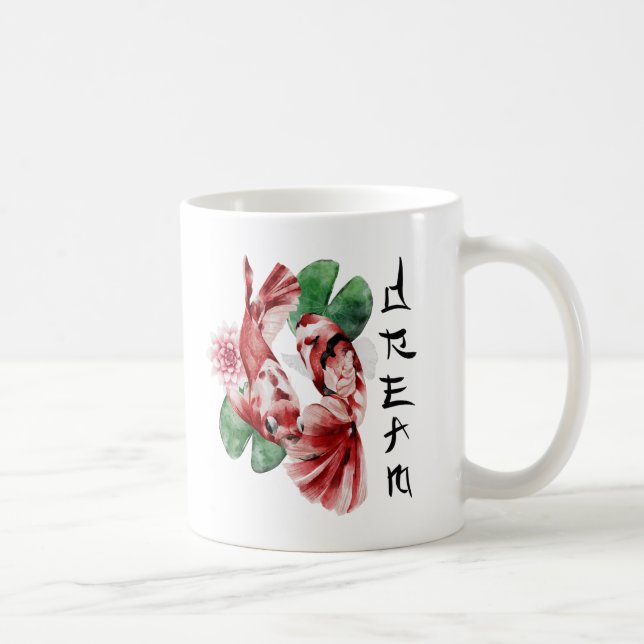 Koi Fish Japanischer Stil Skript Orientalische Kun Kaffeetasse (Rechts)