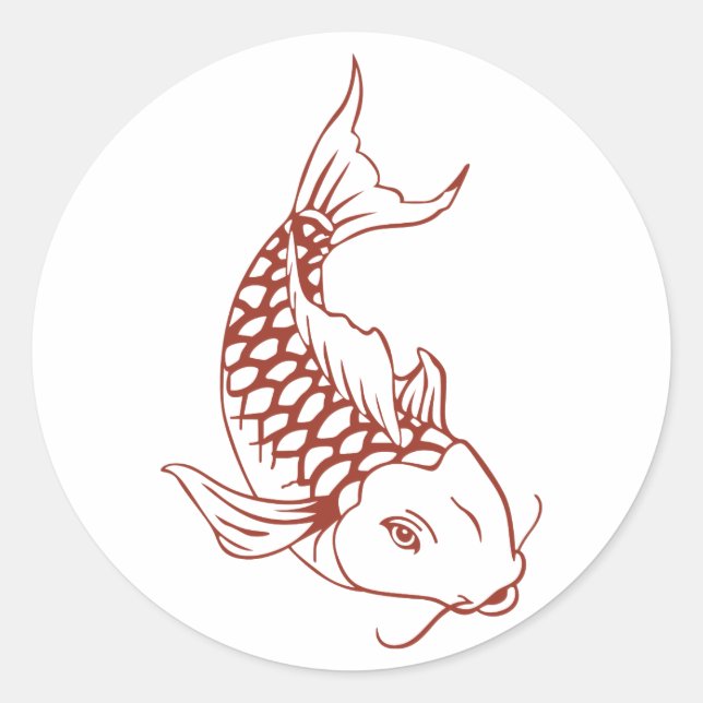 Koi Fish Kontur Runder Aufkleber (Vorderseite)