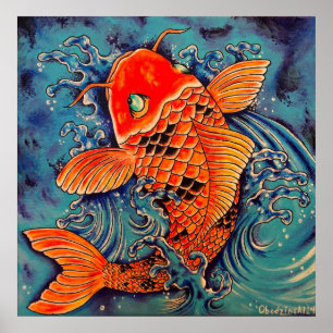"Koi Fish" Kunstgewerbe im Tattoo Style Print Poster