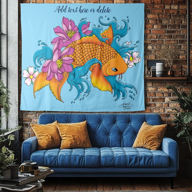 Koi Fish Lotus Cherry Blossoms Wandteppich (Von Creator hochgeladen)