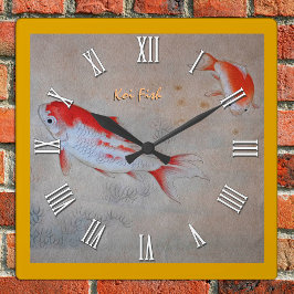 Koi Fish master Art, Antique Watercolor China Quadratische Wanduhr