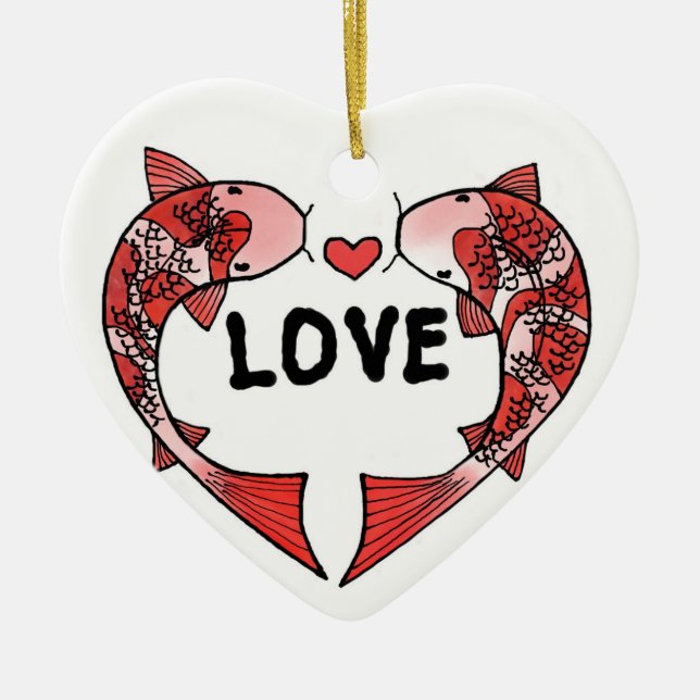 Koi Fish mit LIEBE Word Keramik Ornament (Vorne)