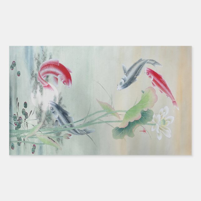 Koi Fish mit Lotus Rechteckiger Aufkleber (Vorderseite)