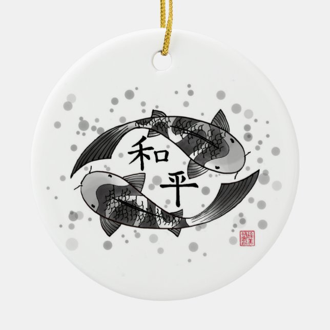 Koi Fish mit Peace Character Keramik Ornament (Vorne)