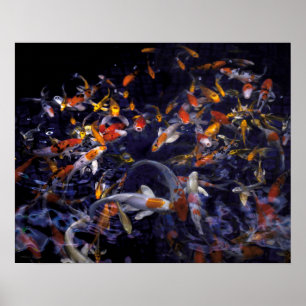 KOI FISH OVER FLOWING POSTER