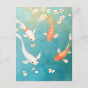 Koi Fish Petal Bloom Watercolor Feiertagspostkarte