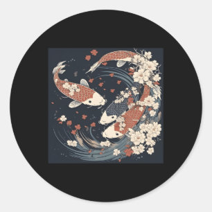 Koi Fish Petals Cherry Blossom Watercolor Japanisc Runder Aufkleber