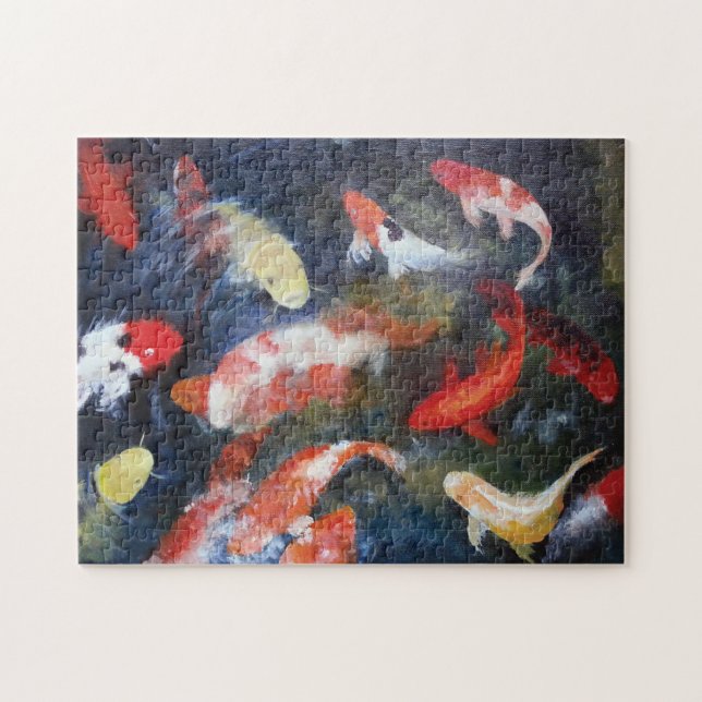Koi Fish Pond, Abstract, Oil Painting Print Puzzle (Horizontal)