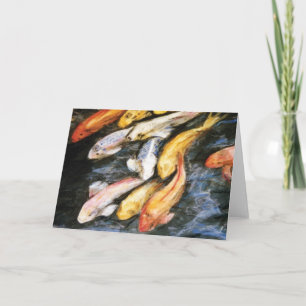 Koi Fish Pond Art Malerei Note oder Grußkarten Karte