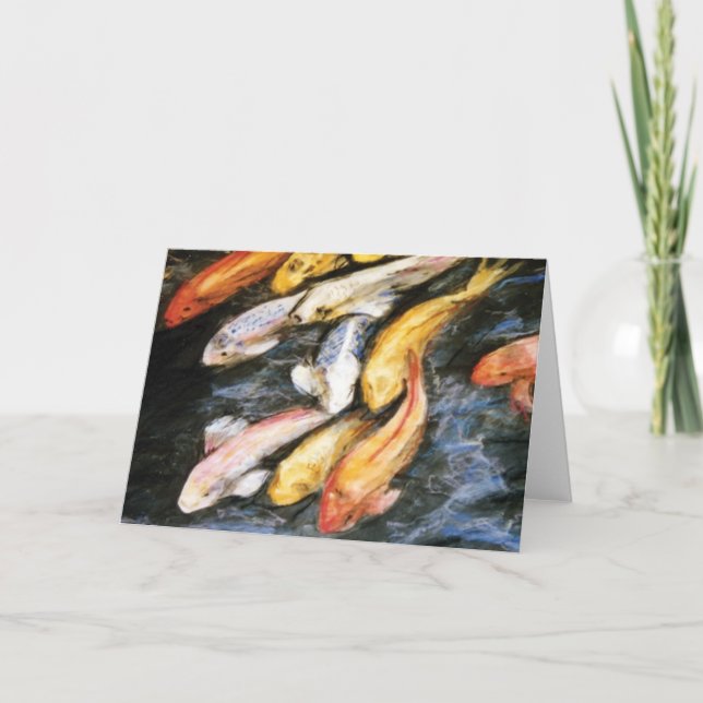 Koi Fish Pond Art Malerei Note oder Grußkarten Karte (Vorderseite)