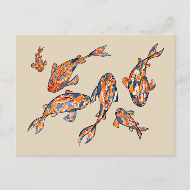 Koi Fish Pond beige Watercolor Postcard Postkarte (Vorderseite)