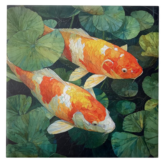 Koi Fish Pond Lily Pads Fliese (Vorderseite)