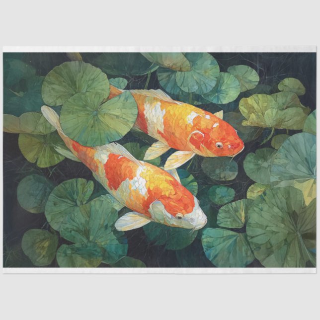 Koi Fish Pond Lily Pads Seidenpapier (Vorderseite)