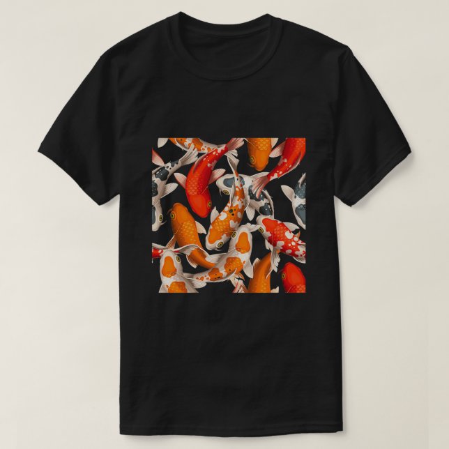 Koi Fish Pond Nahtloses Muster Triad Fun Blau T-Shirt (Design vorne)