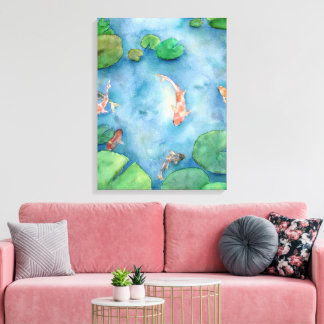 Koi Fish Pond watercolor Leinwanddruck