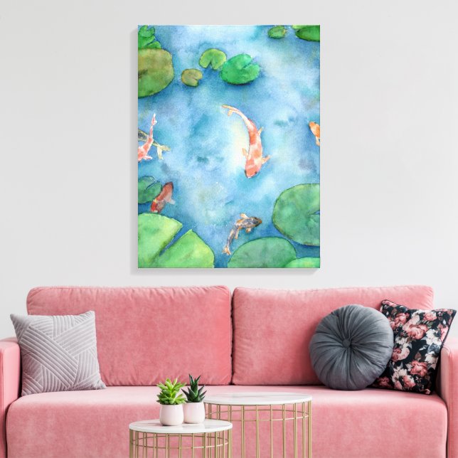 Koi Fish Pond watercolor Leinwanddruck (Insitu (Wohnzimmer))