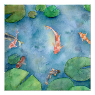 Koi Fish Pond watercolor Poster