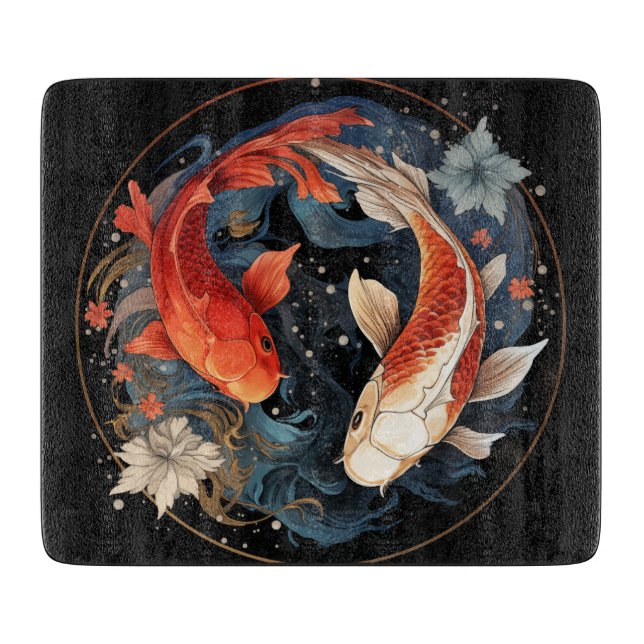Koi Fish Red White Ying Yang japanischer Wasserflu Schneidebrett (Vorderseite)
