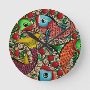 Koi Fish Runde Wanduhr