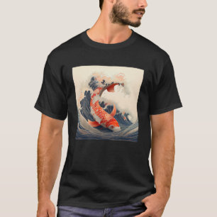 Koi Fish Schwimmen im japanischen Stil große Welle T-Shirt