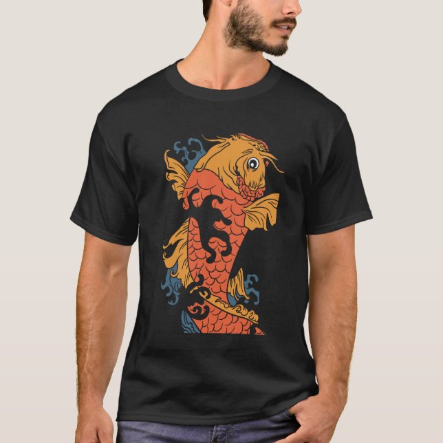 Koi Fish Simple Black Art Illustration T-Shirt (Vorderseite)