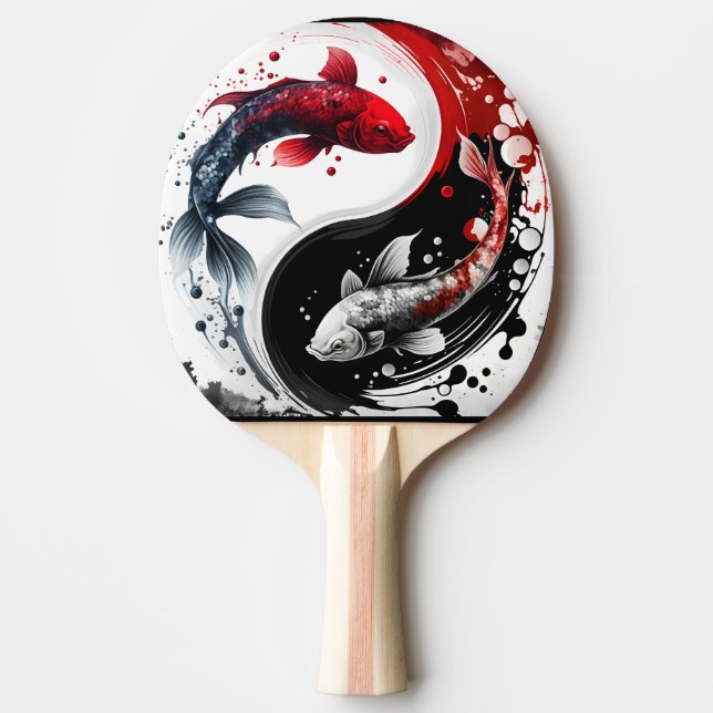 Koi Fish Taiji Circle Japanische Kunst schwarz und Tischtennis Schläger (Vorderseite)