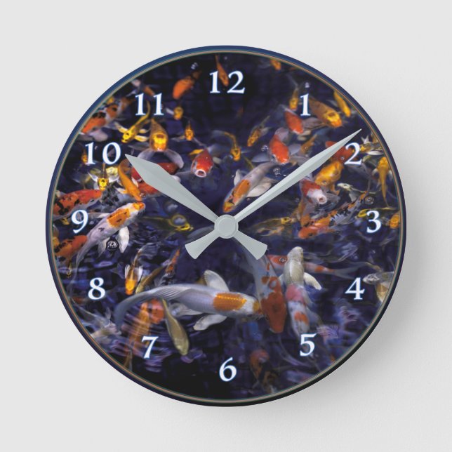 KOI FISH ÜBER DIE FLUSSRUNDE RUNDE WANDUHR (Vorderseite)