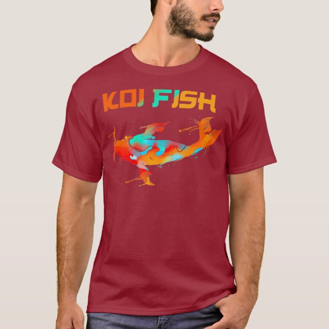 Koi Fish Wasserfarbe Kunst Design Japanischer Teic T-Shirt (Vorderseite)