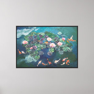 Koi Fish Wasserlilien Gemälde Leinwand drucksvoll