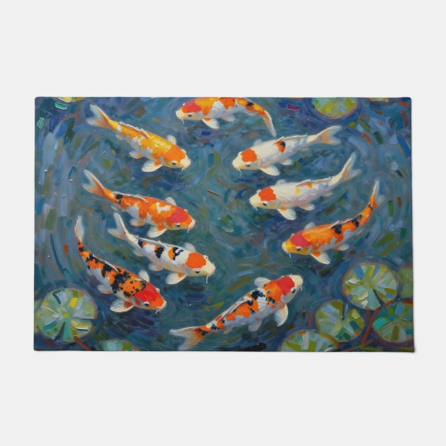 Koi Fish Water Lilies Impressionist Pond Fußmatte (Vorderseite)