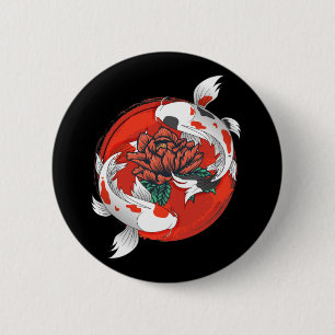Koi Fish Water Lily Japanische Kunst Button