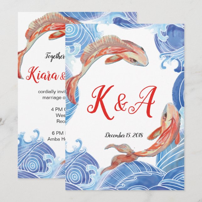 KOI FISH WEDING INVITATION CARD EINLADUNG (Vorne/Hinten)