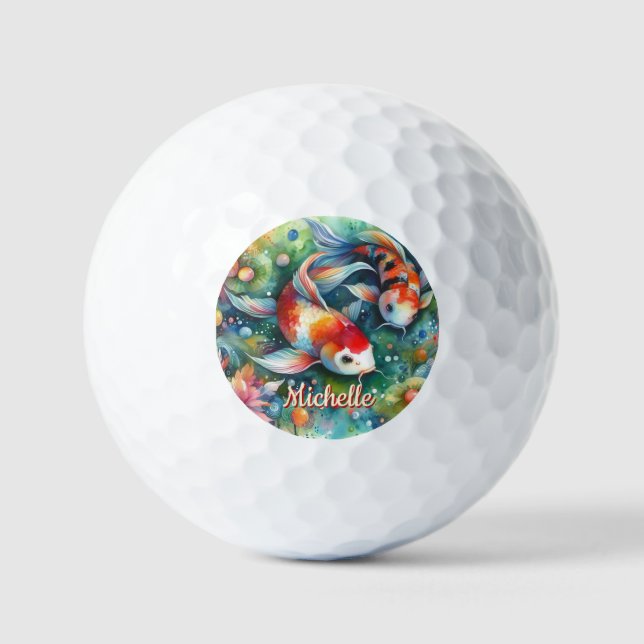Koi Fish Whimsical Watercolor Personalisiert Golfball (Vorderseite)